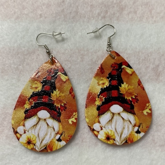 Faux Leather Teardrop Gnome Earrings Print Both sides (CO) - Picture 4 of 5